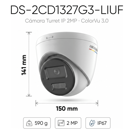 [ColorVu 3.0 + MD 3.0] Turret IP 2 Megapixel / Lente 2.8 mm / 30 mts IR + 30 mts Luz Blanca / Micrófono Integrado /Motion Detection 3.0 / Exterior