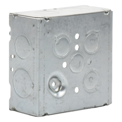 Caja Cuadrada 4 11/16" x 4 11/16"/ Profundidad 2- 1/8"/ 4 Entradas 1", 4 Entradas 3/4", 1 Entrada 1/2" y 3 TKO (1/2"-3/4").