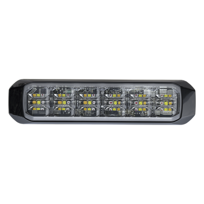 Luz Auxiliar de 18 LED, Tricolor, Rojo/Blanco/Ambar, Lente Transparente, Bisel Negro, SAE