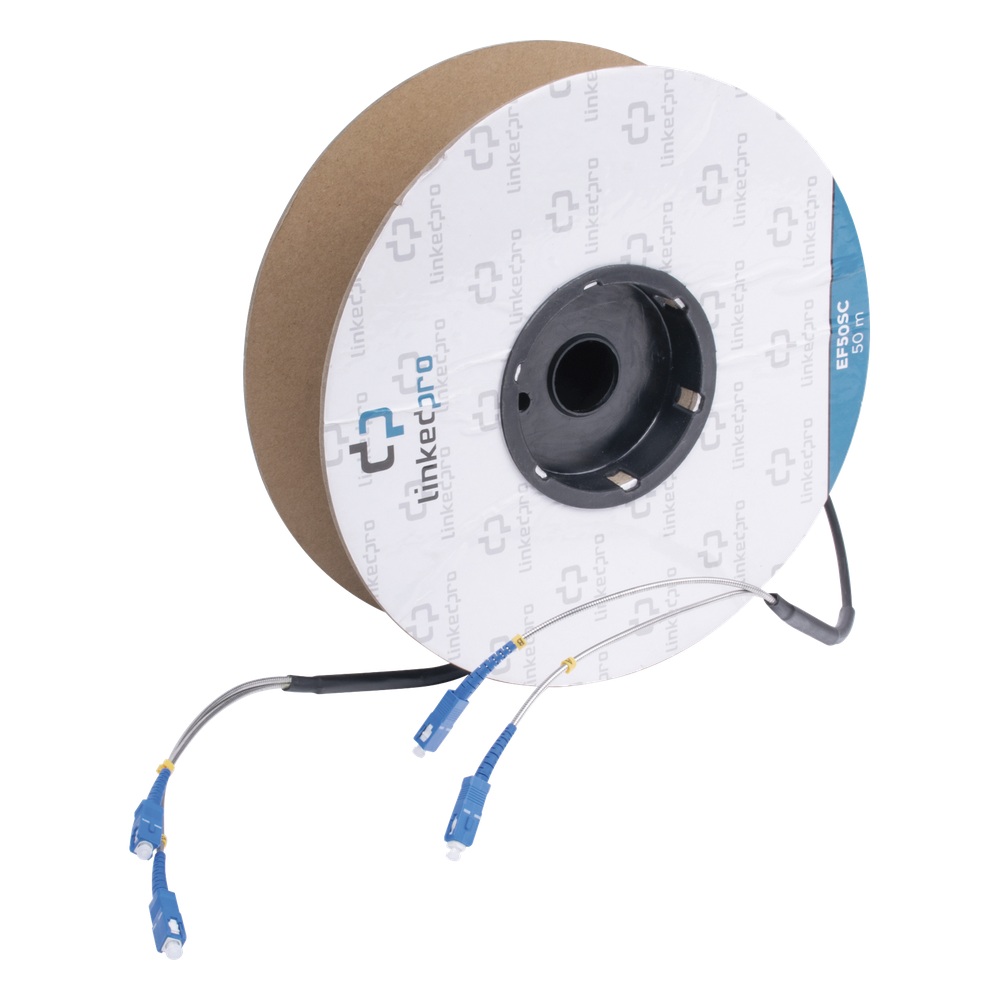 Carrete de Fibra Óptica Monomodo con Conectores SC-SC Duplex, Reforzada con Kevlar, de 50 Metros (164.04 Pies), Para Instalaciones Subterráneas por