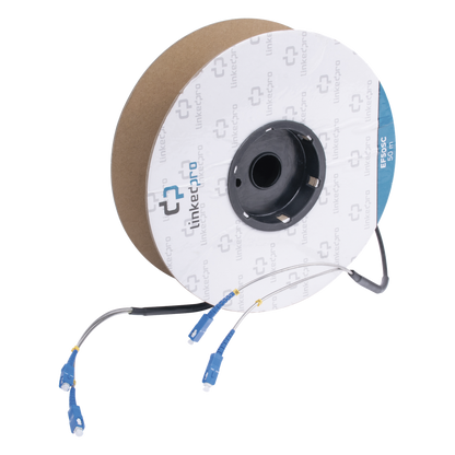 Carrete de Fibra Óptica Monomodo con Conectores SC-SC Duplex, Reforzada con Kevlar, de 50 Metros (164.04 Pies), Para Instalaciones Subterráneas por