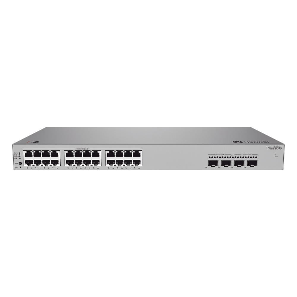 Switch de Acceso eKit Administrable / Capa 2 / 24 Puertos PoE+ Gigabit + 2 Puertos SFP (2.5 Gbps) + 2 Puertos SFP+ / PoE Perpetuo / Presupuesto PoE