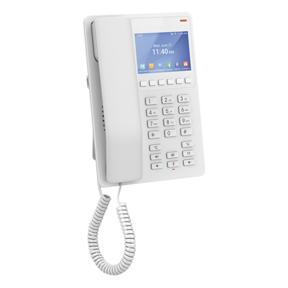 Teléfono IP Hotelero con pantalla LCD a color, 2 líneas SIP con 2 cuentas, codec Opus, IPV4/IPV6, color blanco, con gestión en la nube GDMS