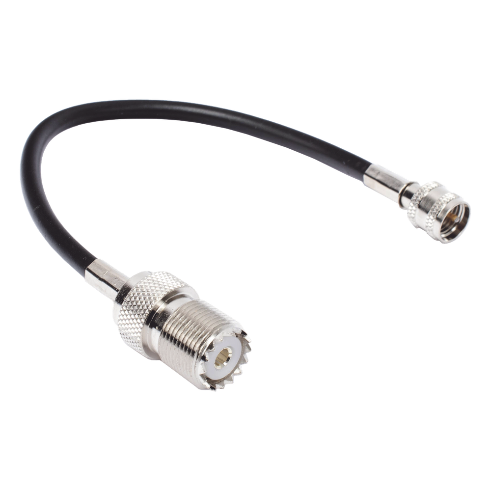 Jumper Adaptador de Conector Mini UHF Macho a UHF Hembra (SO-239), Níquel/ Oro y Plata/ Delrin