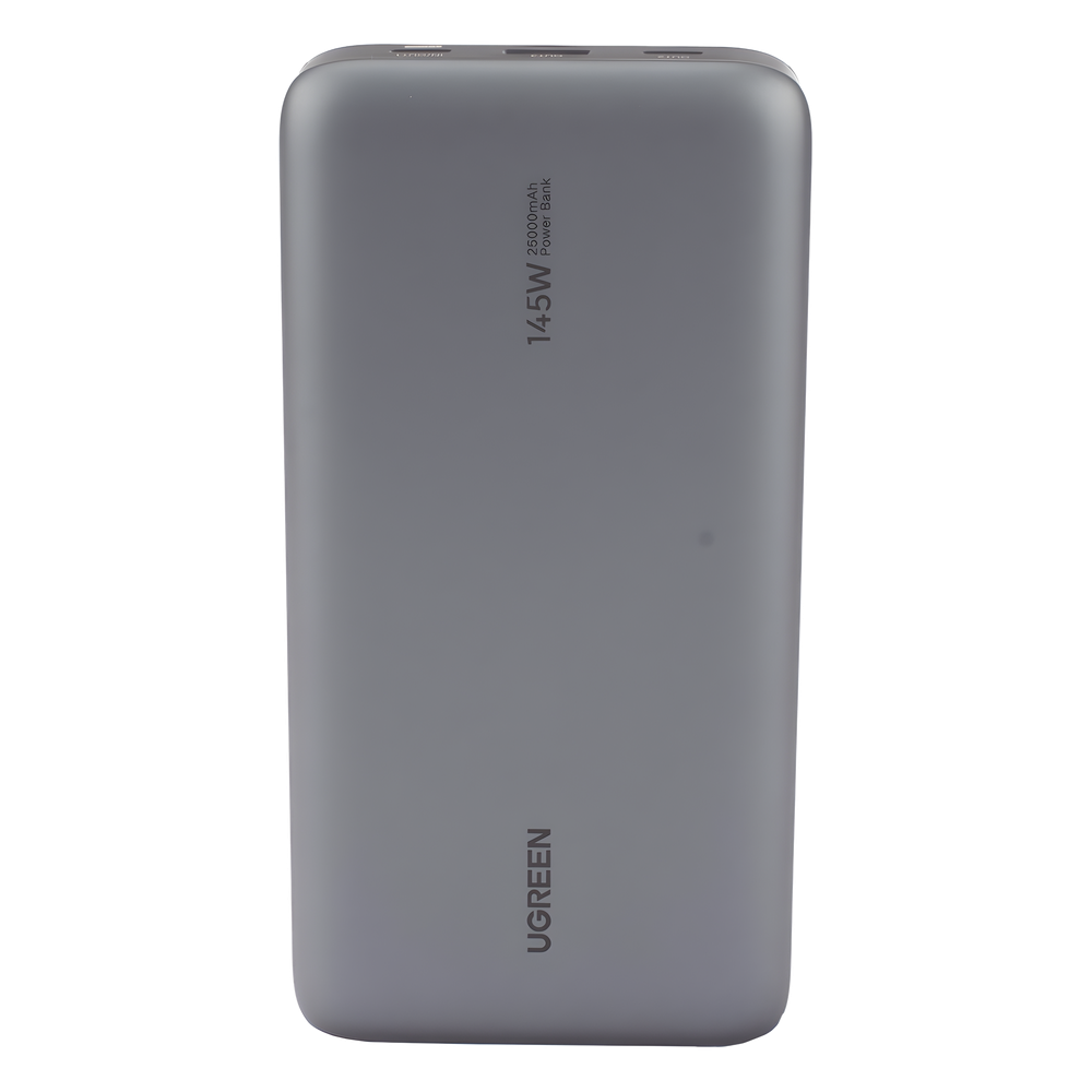 Power Bank de 25000mAh | 3 Salidas 145W Max. | USB-A + 2 USB-C | PD 3.0, QC3.0 | FCP | SCP | Pantalla Inteligente | Carcasa Ignifuga | Color Gris |