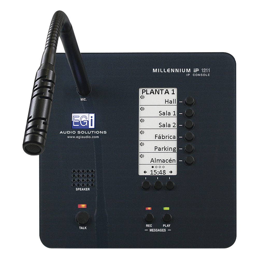 Consola de avisos multizona IP con display, micrófono y grabador de mensajes
