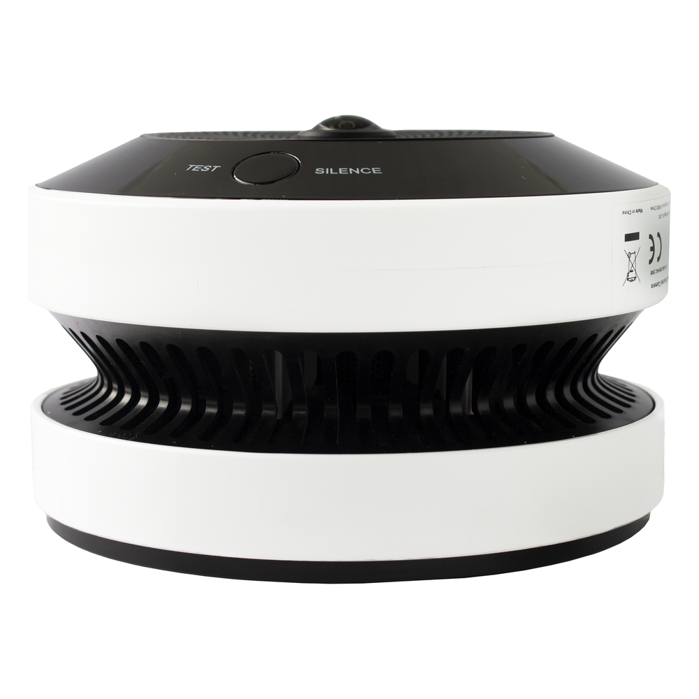 (HikFire) Mini Fisheye IP 4 Megapixel con Detector de Humo Puntual / Autónomo / Entrada y Salida de Alarma / 15 mts IR / PoE / WDR 120 dB / Alarma de