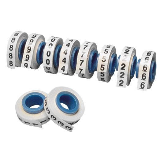 10 Rollos de Etiquetas Marcadoras, Pre-Impresos con los Números 0-9, de 2.4 Metros (7.87 Pies), Color Blanco