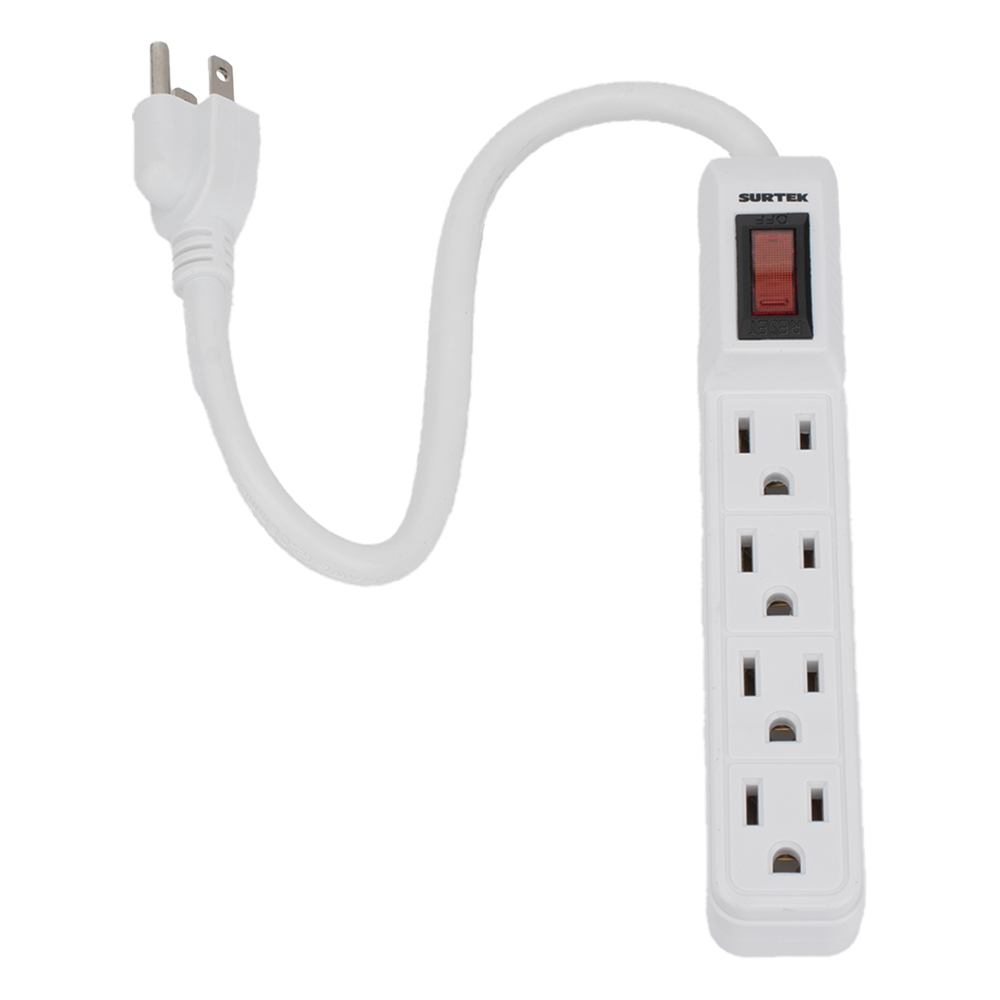 Multicontacto con cable 30 cm. 4 tomas 127 Vca línea, tierra, neutro 15 A max.