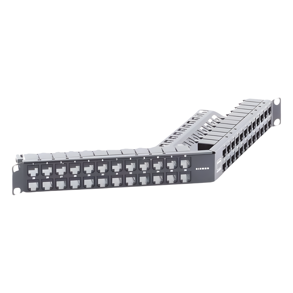 Patch Panel Z-Max de 48 Puertos, Blindado, Precargado con Jacks Categoría 6A, Angulado, 1UR