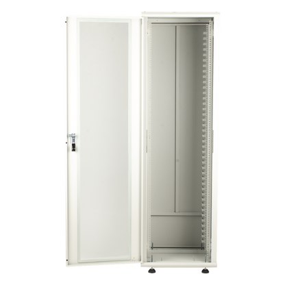 Gabinete Rack 42 Unidades / Piso 19 Pulgadas / Puerta Cristal Templado / Capacidad Carga 1000 Kg / Acero Calibres 16-18-20 / Ventilación Superior