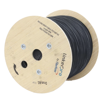 Carrete de 2 km de Fibra Óptica Aérea Tipo Drop Redonda (Figura 0) G.657A2, Monomodo, 1 Hilo, Forro de 3 mm