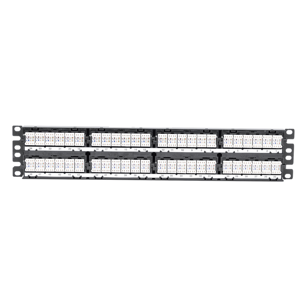 Panel de Parcheo de Impacto (110), Plano, Categoría 6A, de 48 Puertos, 2UR