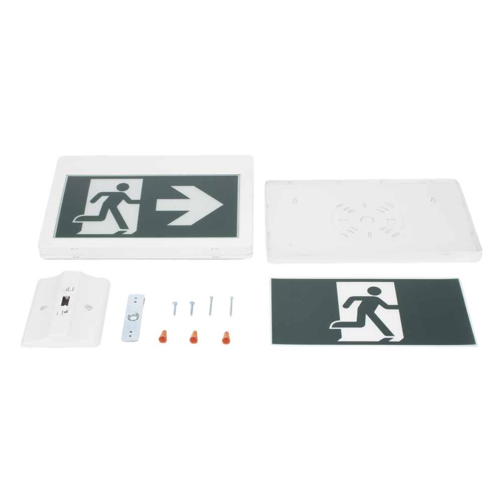Letrero LED de Salida de Emergencia / Pictograma Intercambiable / 120 Lúmenes / Respaldo 120 Minutos / 120-347VCA / Pared, Techo o Lateral