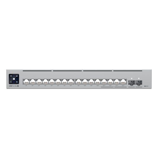 UniFi Switch Pro Max 16 PoE con funciones Capa 3, 16 puertos EtherLight RGB / (4) puertos 2.5 GbE POE++ y (12) puertos GbE POE+ /(2) puertos SFP+ 10G