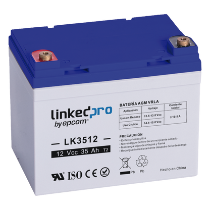 Batería de respaldo 12 V | 35 Ah | AGM | Especial para Seguridad Electrónica | UPS | Vida útil 5 años | Terminales T1