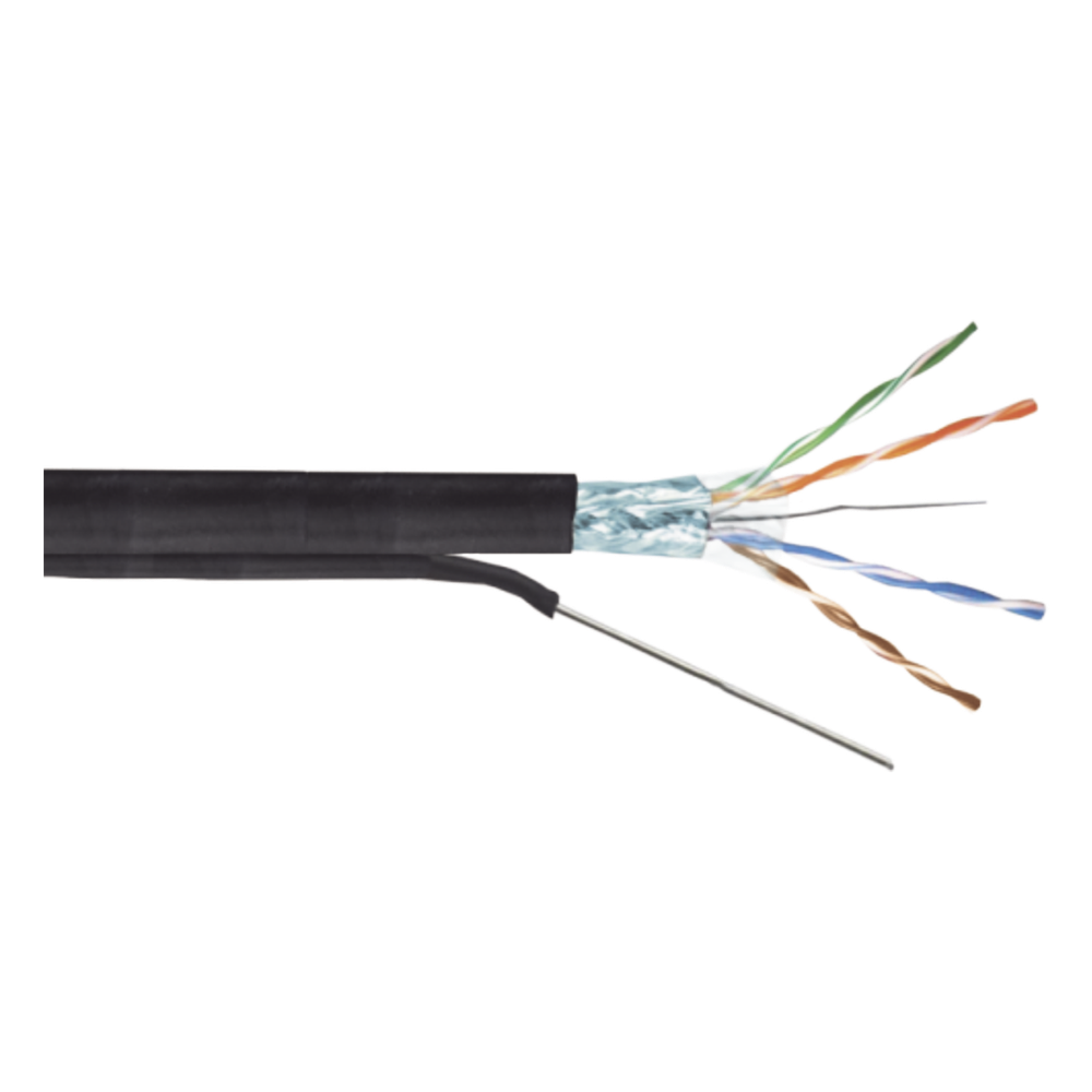 Bobina de Cable FTP con Mensajero de Acero de 305 Metros (1000 Pies) Cat6+ Calibre 23, Color Negro, para Aplicaciones en Video Vigilancia y Redes de