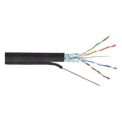 Bobina de Cable FTP con Mensajero de Acero de 305 Metros (1000 Pies) Cat6+ Calibre 23, Color Negro, para Aplicaciones en Video Vigilancia y Redes de