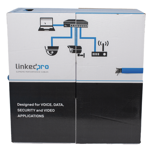 Bobina de Cable de 305 Metros (1000 Pies) Cat6+, CM, Calibre 23 Alto Rendimiento, ETL, UL, Color Azul, Super Flexible, para Aplicaciones de Video