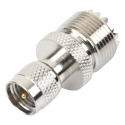 Adaptador en Línea de Conector Mini UHF Macho a UHF Hembra (SO-239), Níquel/ Oro/ Teflón