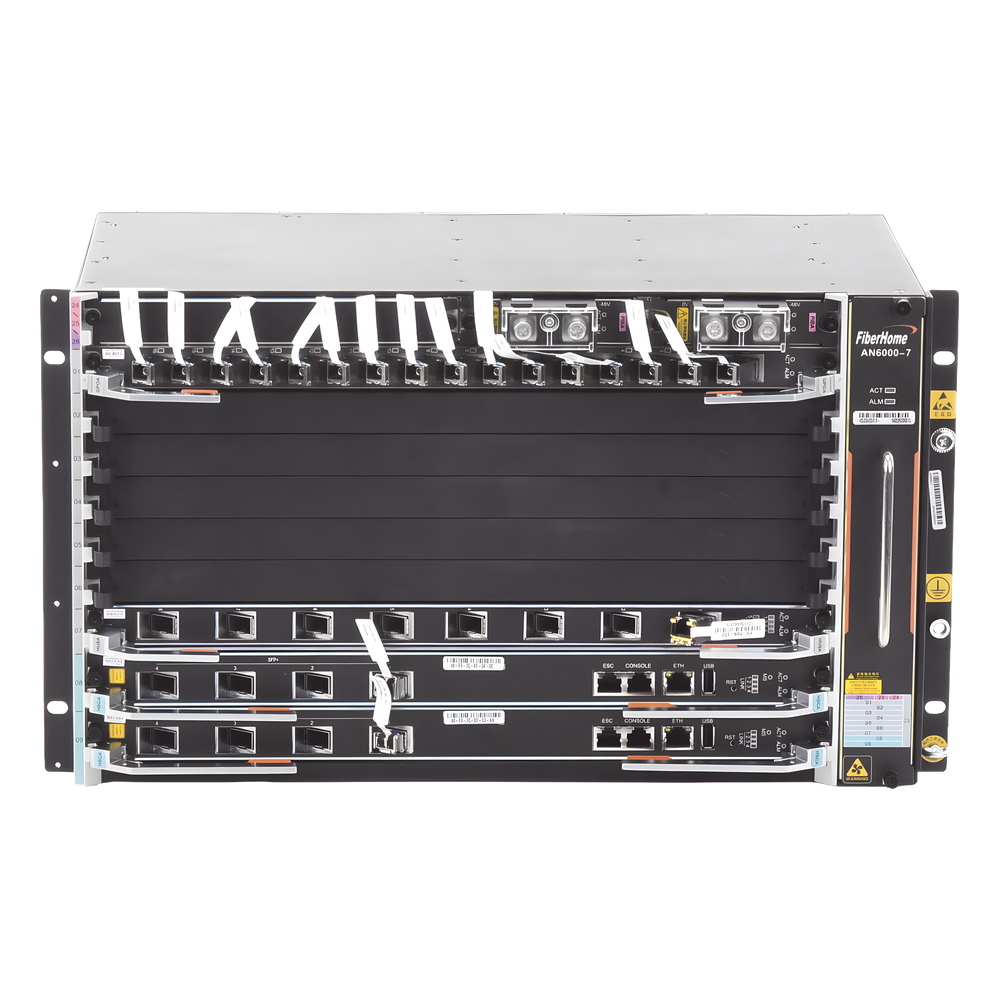 OLT Carrier Class Modular GPON, 6 Ranuras de Servicio, Incluye 1 Tarjeta de Servicio 16 puertos GPON, crecimiento hasta 96 puertos GPON, 6 UR