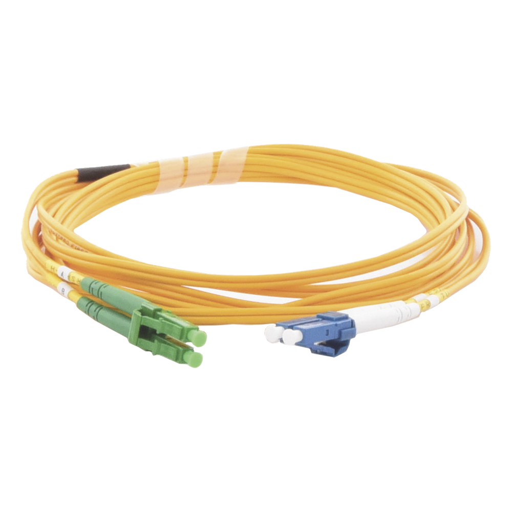Jumper de Fibra Óptica Monomodo 9/125 LC/UPC-LC/APC, OFNR (Riser), 2.0 mm, Dúplex, Amarillo, 3 Metros (9.84 Pies)