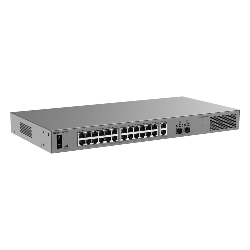 Switch Layer 2 Smart Cloud Managed / 28 Puertos Gigabit / 24 Puertos PoE+ 370 W / Switching 56 Gbps / Forwarding 41.664 Mpps / Montaje Rack / CCTV