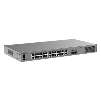Switch Layer 2 Smart Cloud Managed / 28 Puertos Gigabit / 24 Puertos PoE+ 370 W / Switching 56 Gbps / Forwarding 41.664 Mpps / Montaje Rack / CCTV