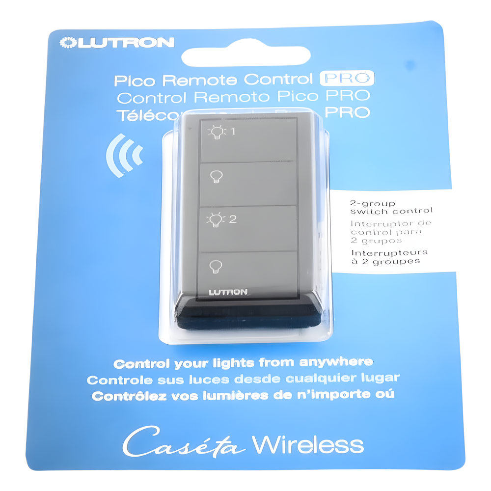 Control Pico inalámbrico de 4 botones color negro para encender y apagar 2 grupos de luces, compatible con Caseta Wireless, RA2 Select, RadioRA 2 y