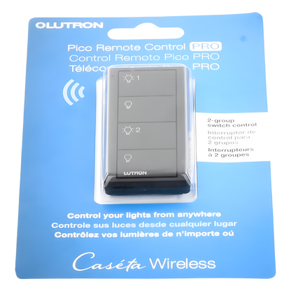 Control Pico inalámbrico de 4 botones color negro para encender y apagar 2 grupos de luces, compatible con Caseta Wireless, RA2 Select, RadioRA 2 y