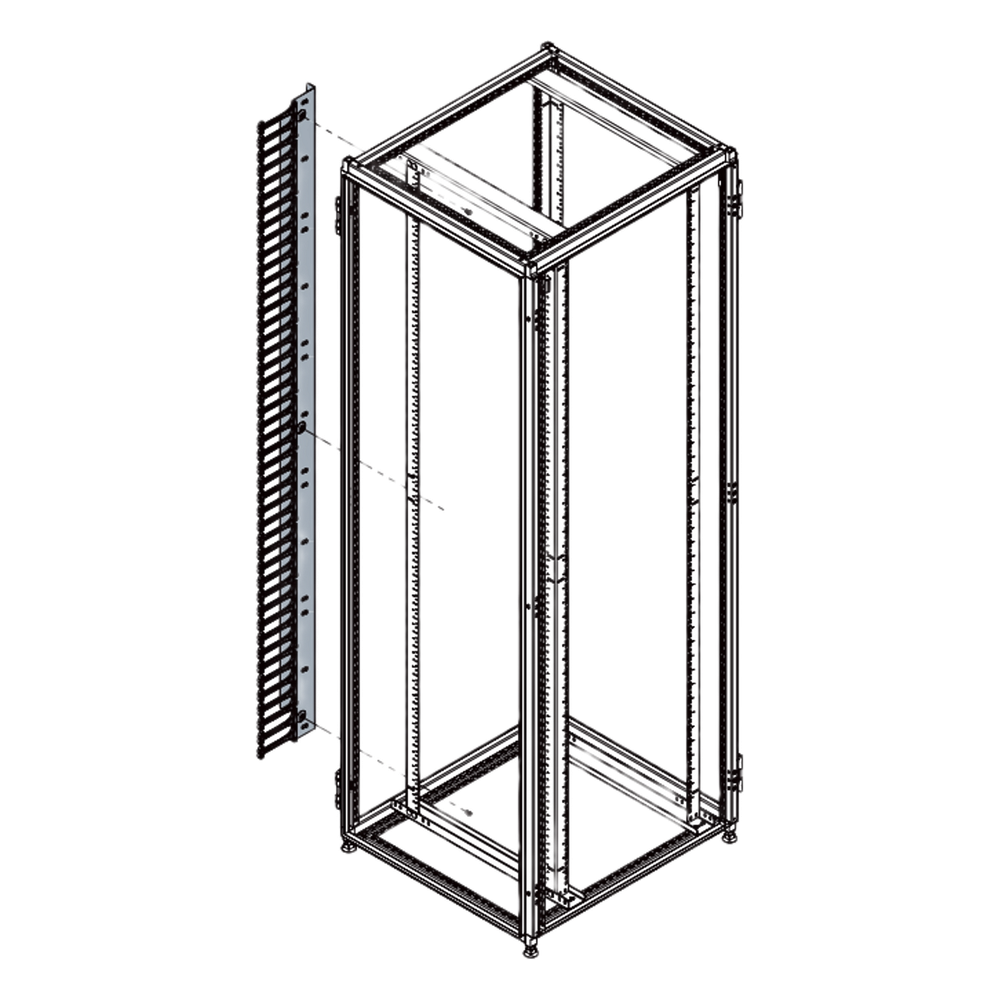 Organizador Vertical de Cables para Rack 45 UR (79 in) / Acero Negro RAL 9005 / Sección 95x208 mm (3.7x8.2 in) / Capacidad 726 Cables / Dedos cada
