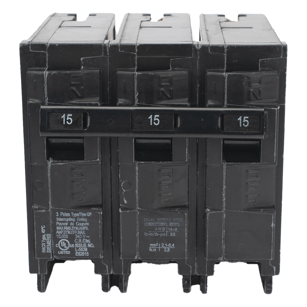Interruptor automático enchufable tipo QP 3 polos, 15 amp