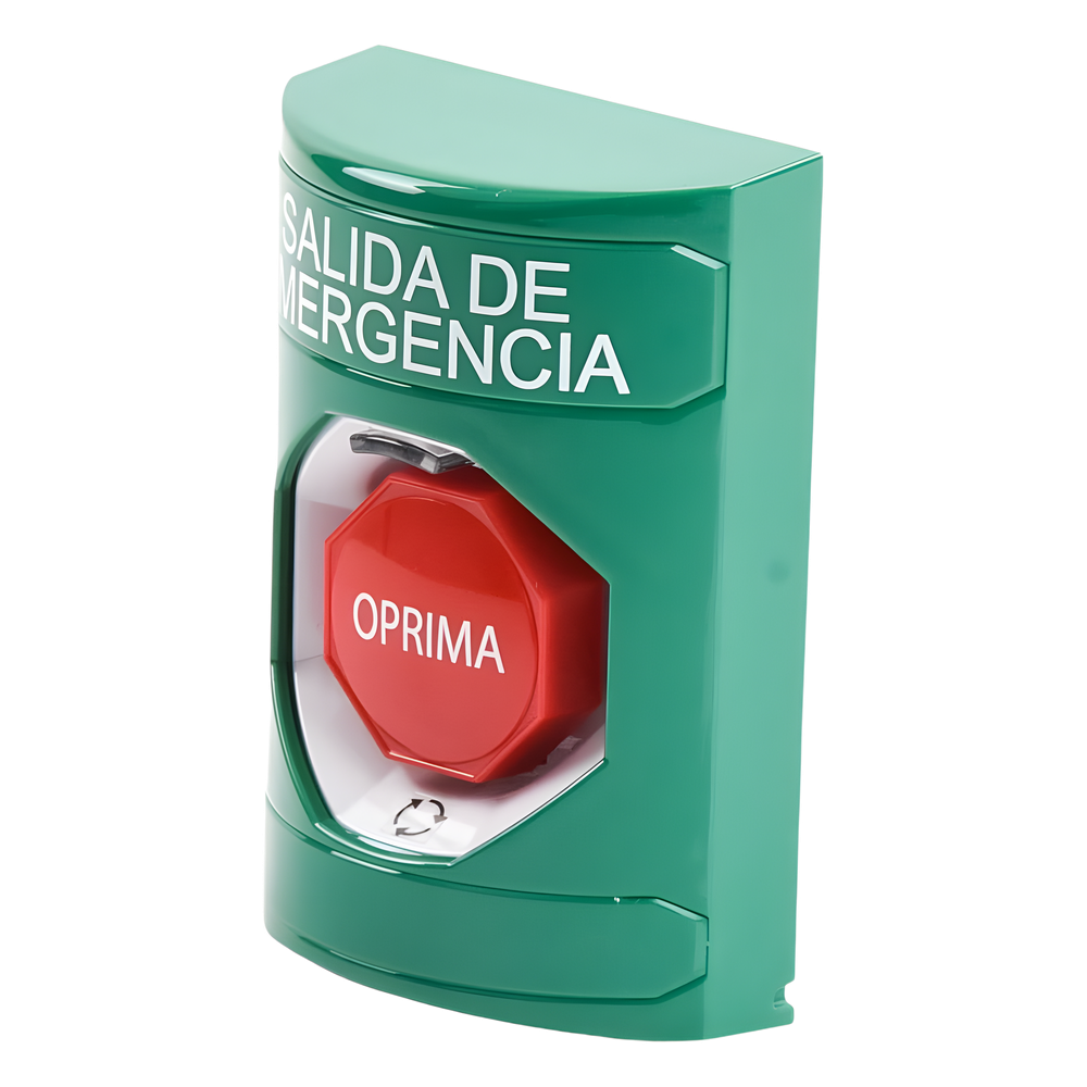 Botón de Salida de Emergencia , Texto en Español, Acción Mantenida, Girar para Restablecer, LED de iluminación