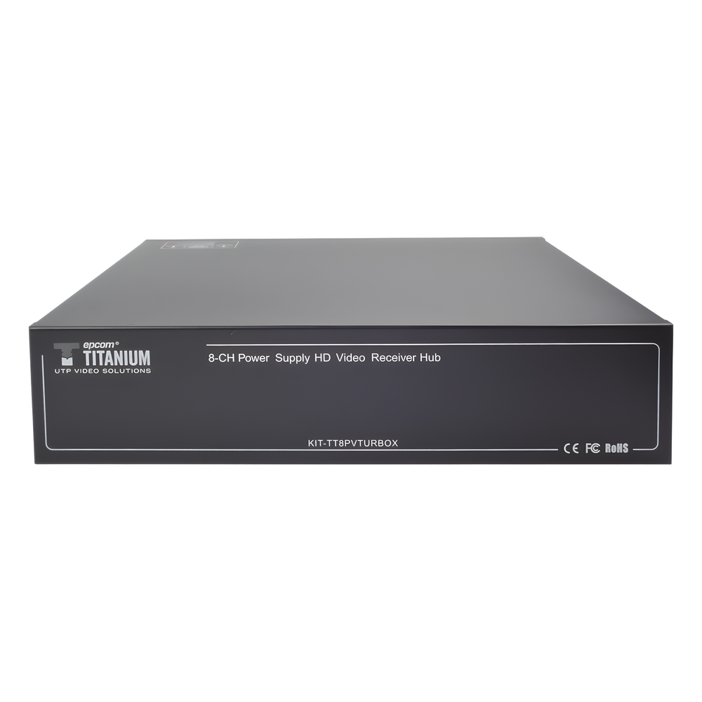 Kit de TRANSCEPTOR ACTIVO DE 8 CANALES / VIDEO+PODER en un solo Cable UTP / 150 metros en 4K, 200 metros en 5 MP/ Envía 36 Vcc y Recibe 12 Vcc / TODO