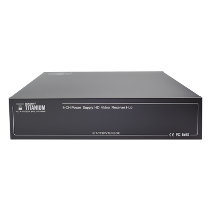 Kit de TRANSCEPTOR ACTIVO DE 8 CANALES / VIDEO+PODER en un solo Cable UTP / 150 metros en 4K, 200 metros en 5 MP/ Envía 36 Vcc y Recibe 12 Vcc / TODO