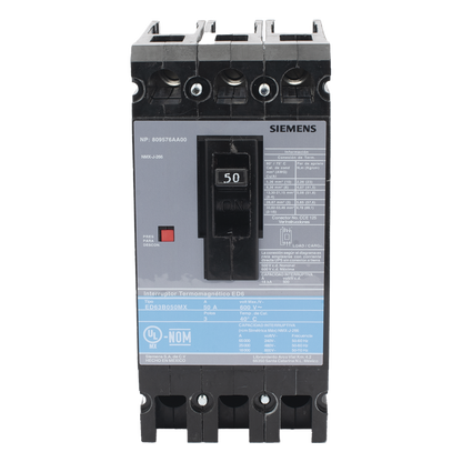 Interruptor Termomagnético ED6 600V 3X50A, Con zapatas principales.