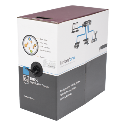 Bobina de Cable UTP 305 Metros (1000 Pies), Cat5e con Doble Forro, para Exterior, Climas Extremos, Color Negro