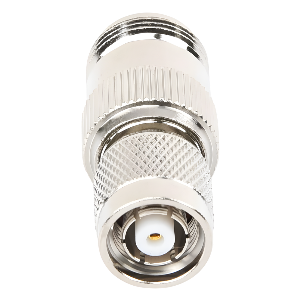Adaptador en Línea, de Conector TNC Macho Inverso a N Hembra, Niquel/ Oro/ Teflón