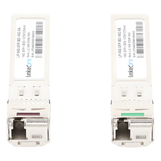 Transceptores Ópticos Industriales Bidireccionales SFP+ (Mini-Gbic) / Monomodo 1270 & 1330 nm / 10 Gbps / 10GBASE / Conector LC/UPC Simplex / DDM