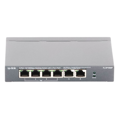 Switch PoE no Administrable de escritorio / 6 puertos 10/100 Mbps / 4 puertos PoE af/at / Presupuesto 67 W / Modo Extensor hasta 250 m / Calidad