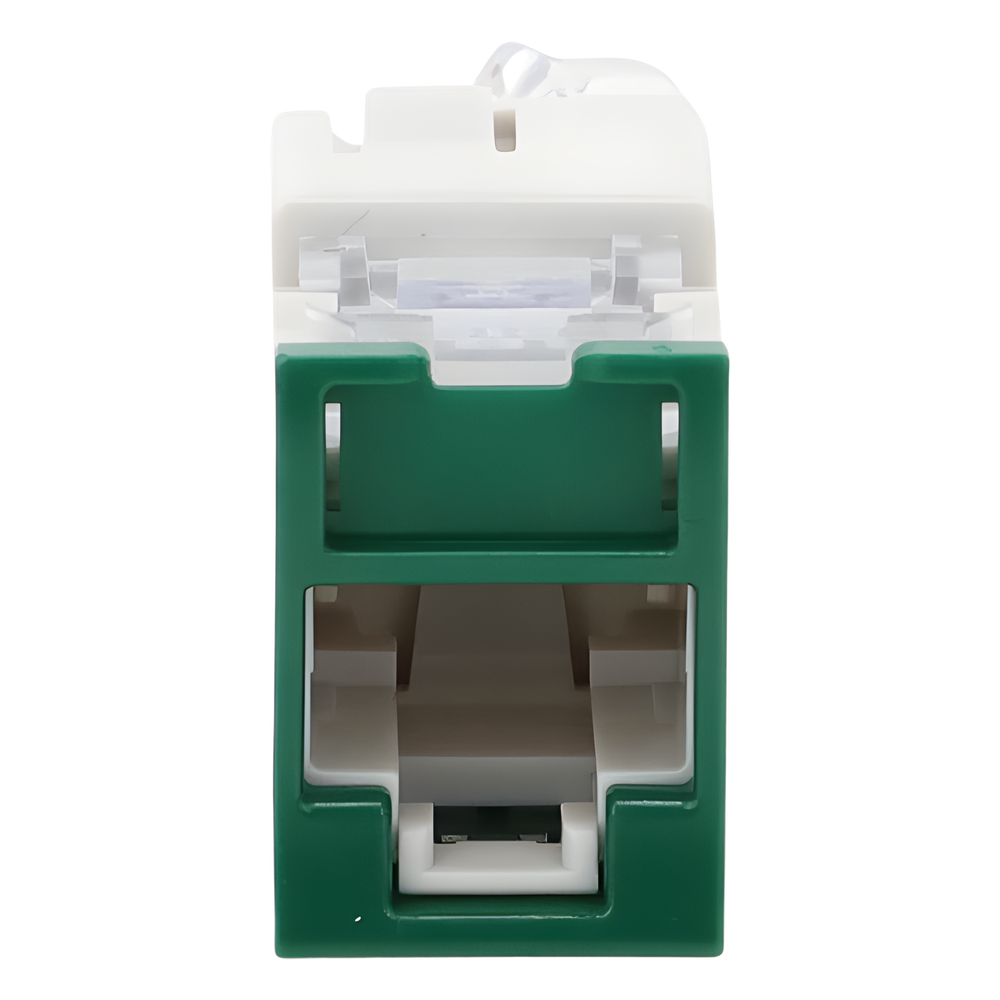 Jack UltraMAX Cat5e, UTP, Montaje Híbrido en Placa de Pared (Plano y Angulado), Color Verde, Punch Down