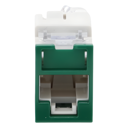 Jack UltraMAX Cat5e, UTP, Montaje Híbrido en Placa de Pared (Plano y Angulado), Color Verde, Punch Down