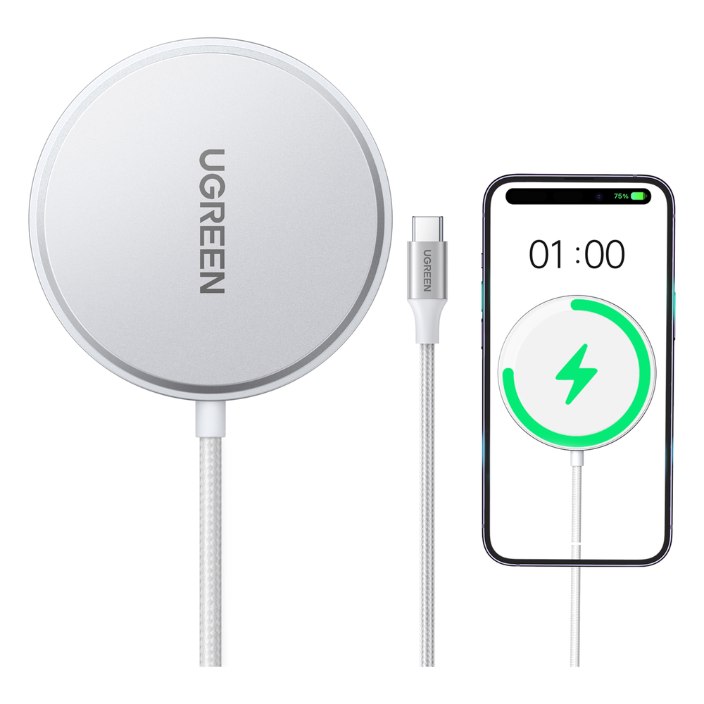 Cargador Inalámbrico Magnético 15W / Protocolo Qi 2 / USB-C 9V 2.2A / Eficiencia 83% / Protección Multinivel / Material PC+ABS+Aleación Aluminio