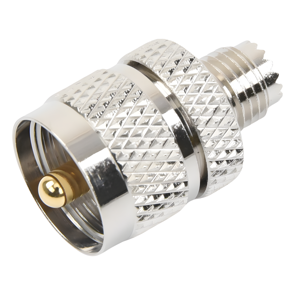 Adaptador en Línea de Conector Mini UHF Hembra a UHF Macho (PL-259), Níquel/ Oro/ Teflón