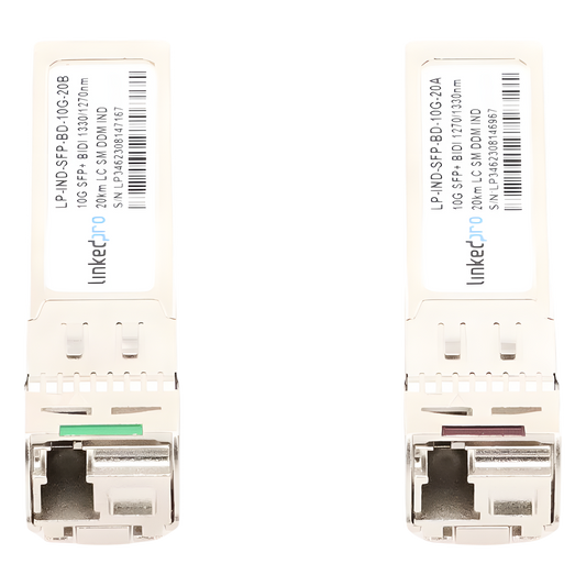 Transceptores Ópticos Industriales Bidireccionales SFP+ (Mini-Gbic) / Monomodo 1270 & 1330 nm / 10 Gbps / 10GBASE / Conector LC/UPC Simplex / DDM