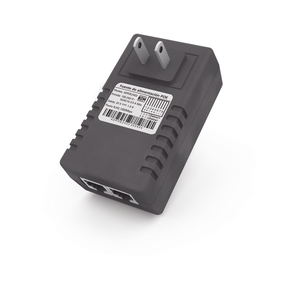 Adaptador de pared / Inyector PoE / 24 Vcc / 1 A / Controlado por chip IC / Protección contra OV, OC, SC, UV/ Fácil de instalar