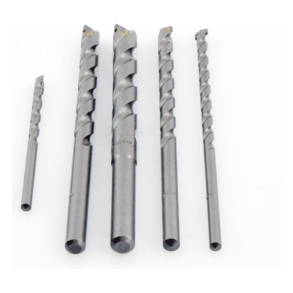 Juego de 5 Pzas. de Broca para Concreto, Zanco Recto (3/16", 1/4", 5/16", 3/8" y 1/2").