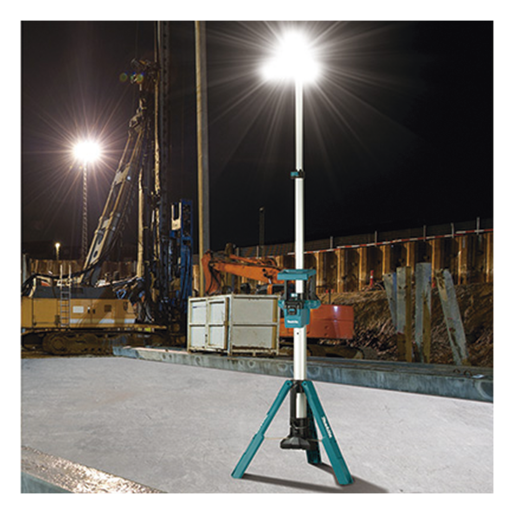 Lampara con Torre para Iluminación Inalambrica con tres Cabezales Multidireccionales , se extiende hasta 2.2 metros, Utiliza batería LXT® Litioâ€‘Ion