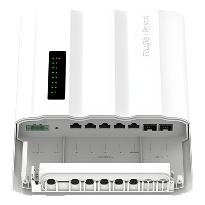 Switch Outdoor Capa 2 / 7 Puertos Gigabit + 2 SFP / PoE/PoE+/PoE++ 60W / IP65 / ERPS / Gestión Cloud / 14 Gbps