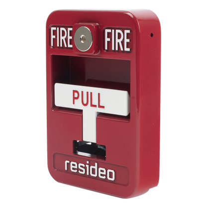 Estación manual de jalón contra incendio de acción simple, reset con llave Allen, cumple ADA, carcasa de aluminio fundido